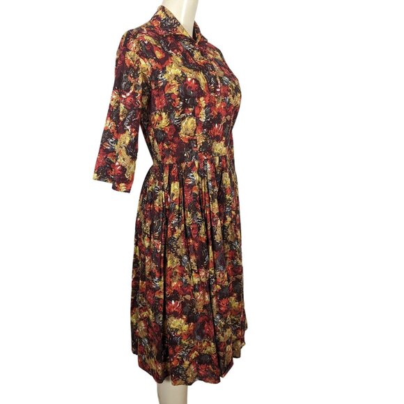 Trashy Diva by Candice‎ Gwinn Warm Watercolor orange gold pleated Dress 8 - Picture 4 of 16